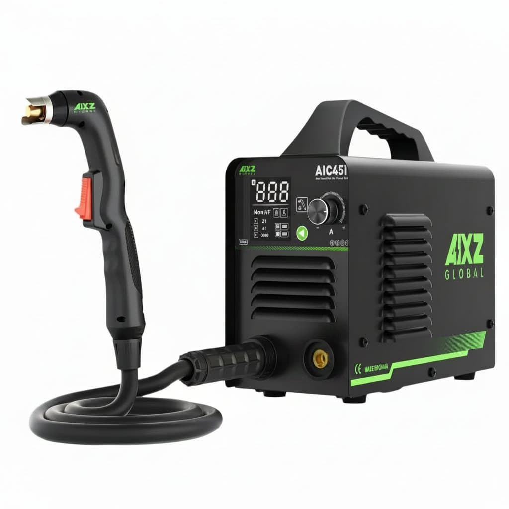 AIC45II Plasma Cutter Machine with digital display and control panel, featuring Non-Touch Pilot Arc technology for cutting steel up to 16mm thick.