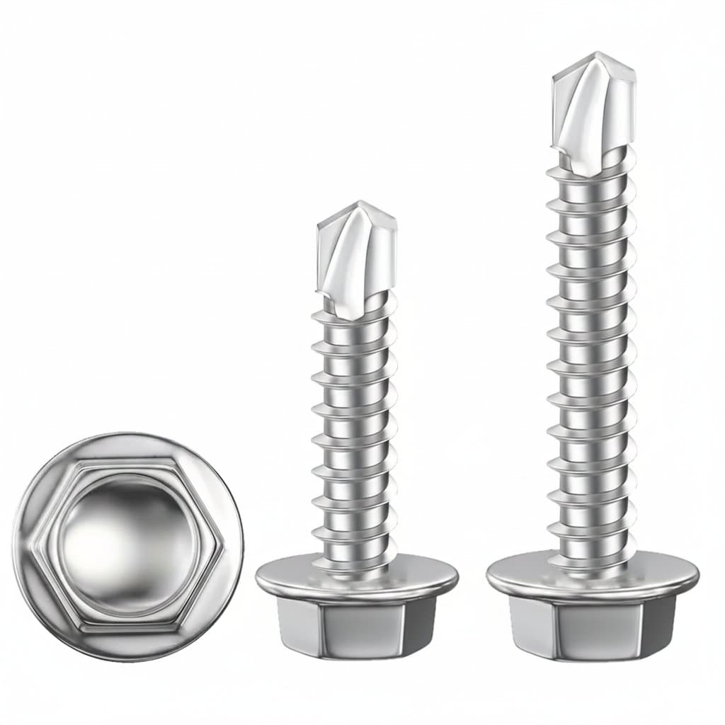410 stainless steel hex washer head self-tapping screws with M4.2 thread for high-strength quick installation in sheet metal applications.