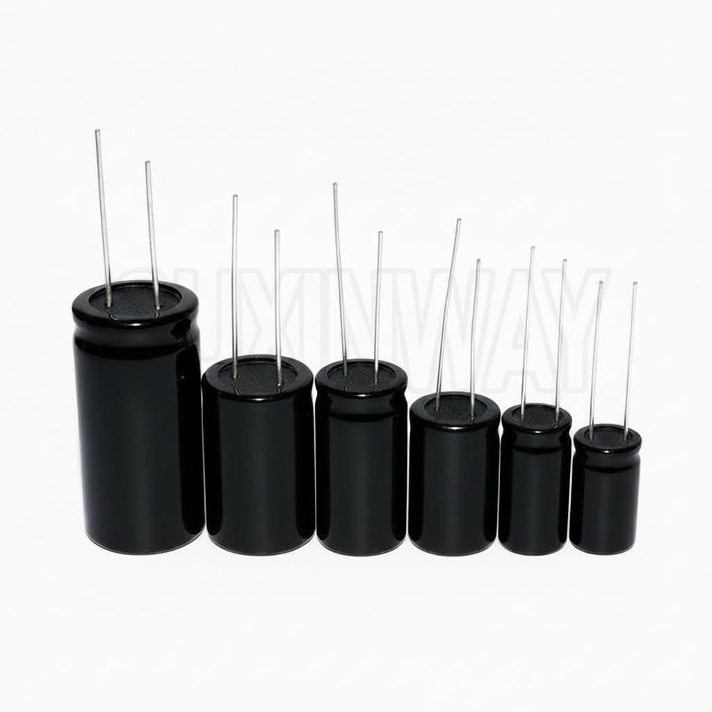50pcs lot of 4.7UF 50V radial aluminum electrolytic capacitors, 105C temperature rating and 5x11mm size, on a white background.