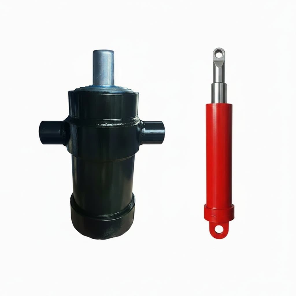 Rollover cylinder earring type multi-section hydraulic cylinder for dump truck lifting platforms, showing complete assembly with mounting hardware.