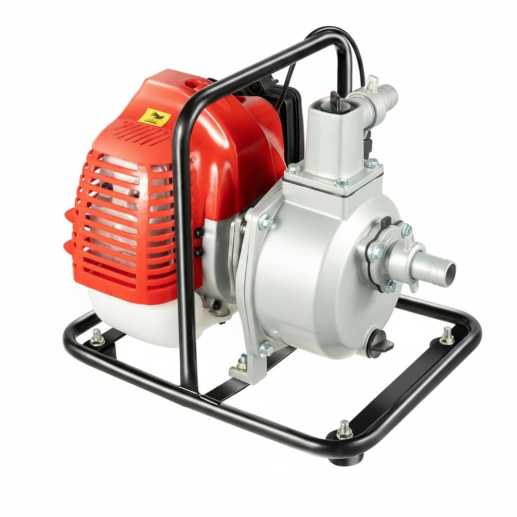 Air-cooled two-stroke single cylinder water pump offering high flow stability for garden, nursery, and construction use with fuel-efficient operation.