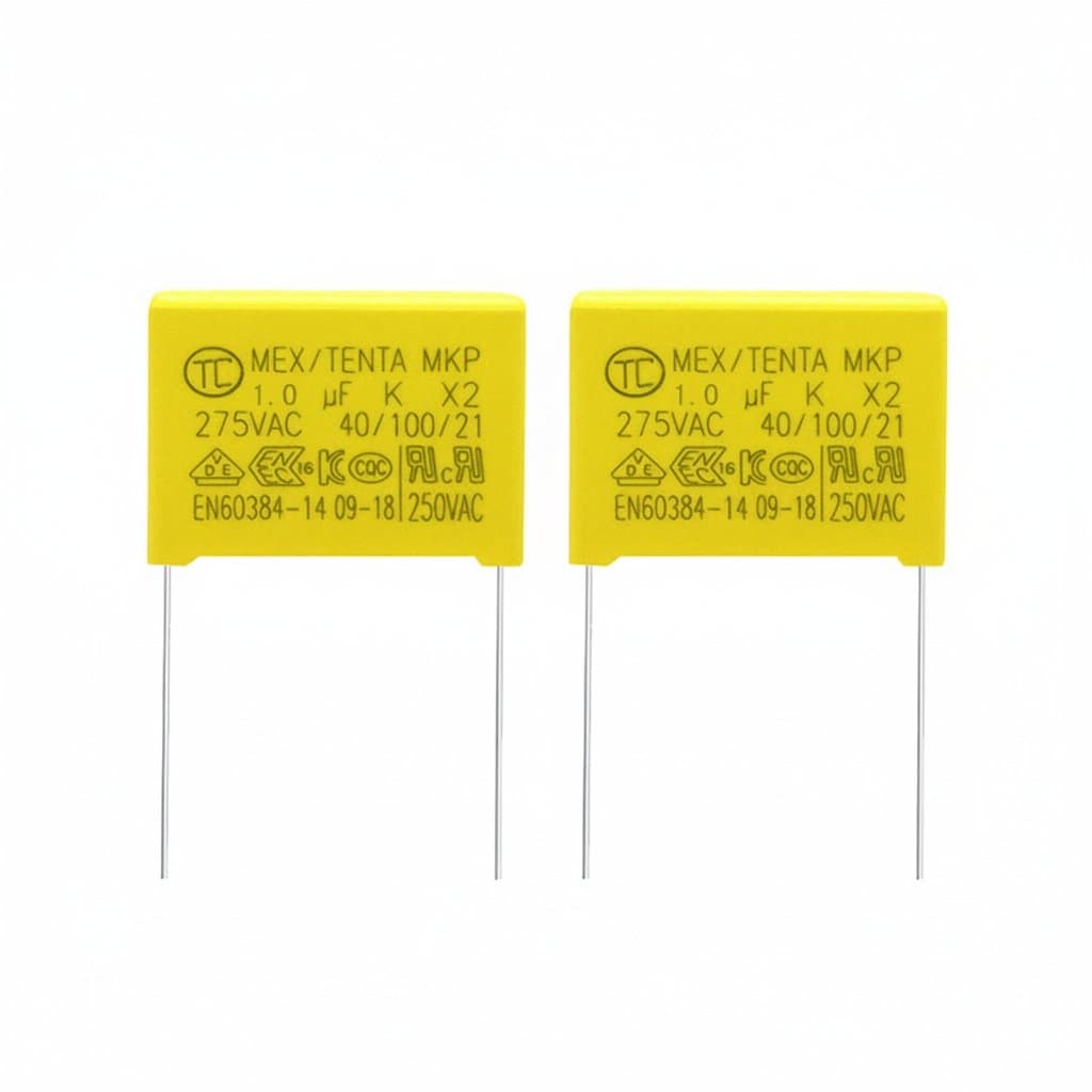 5-pack of premium 275VAC safety capacitors in a range of values from 1uF to 3.3uF, featuring blue polypropylene film construction.
