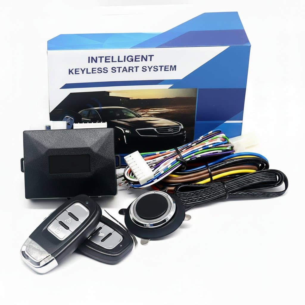 Universal Car Alarm Auto Start Stop System with remote control engine ignition, autostart kit, and keyless push start system, acting as a remote car starter.