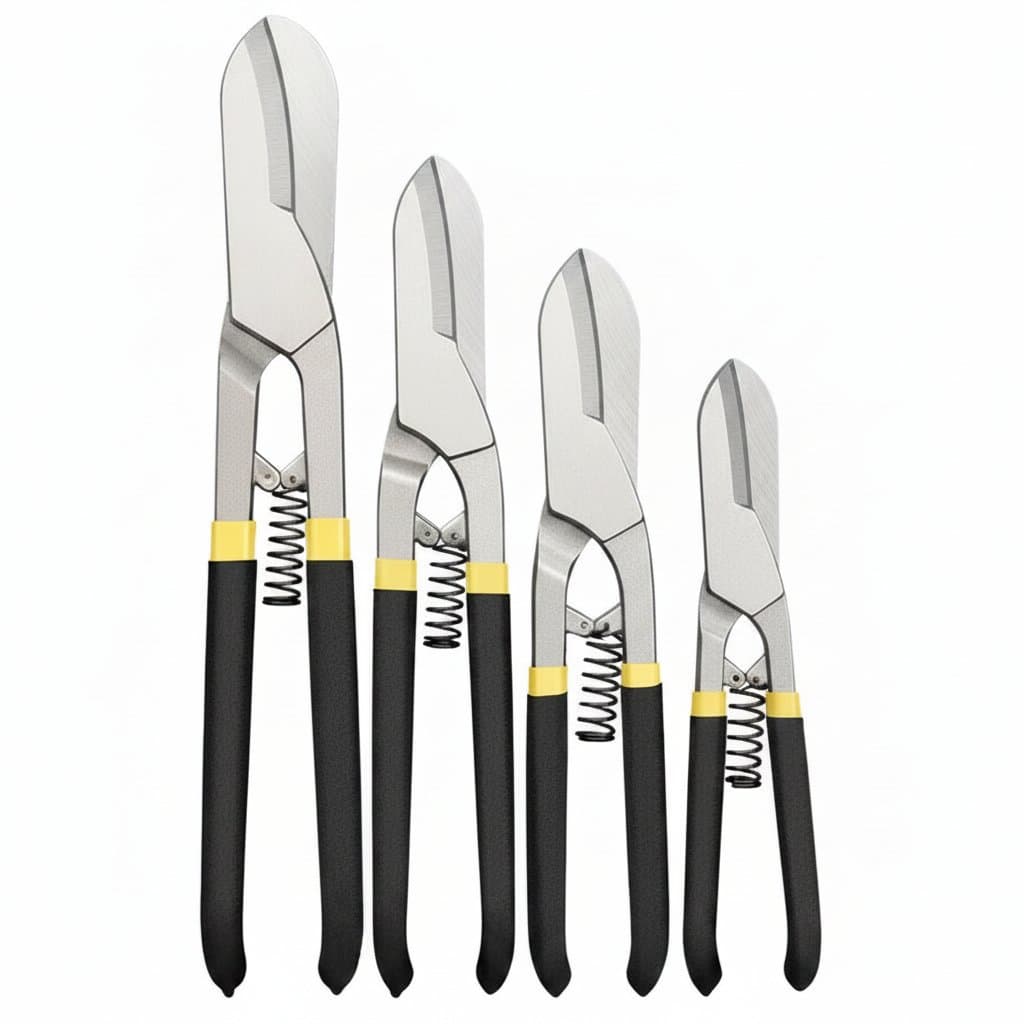 Heavy Duty Tin Snips cutting through sheet metal, showcasing the stainless steel blades and ergonomic handles of this aviation shear.