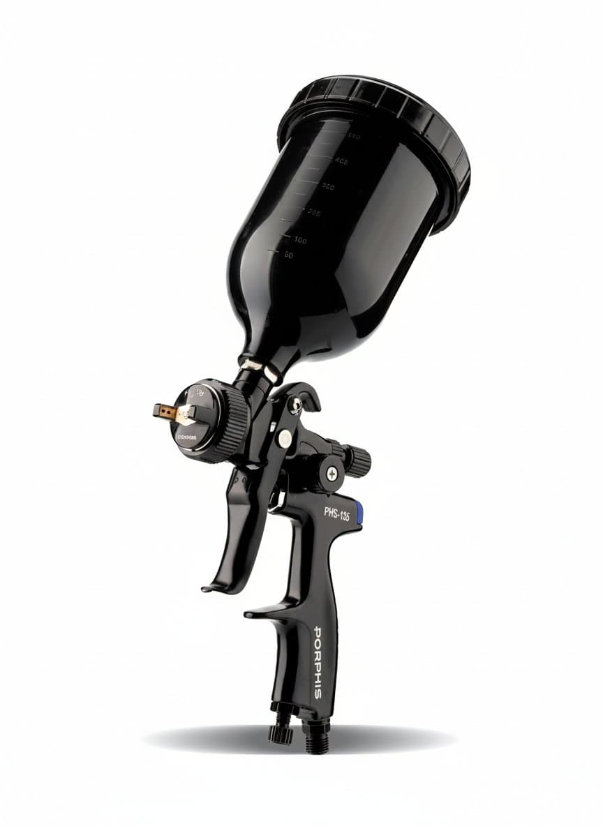 Original PORPHIS PHS-135 spray gun for automotive painting, featuring 1.3mm and 1.8mm nozzles for oil and water-based paints.