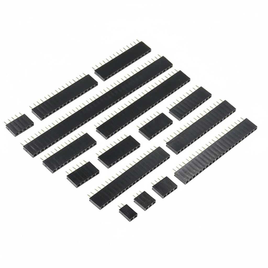 10PCS 2.54mm Pitch Single Row Female Pin Header Connector Set, includes 1x2 to 40-pin sockets for PCB prototyping and wiring.