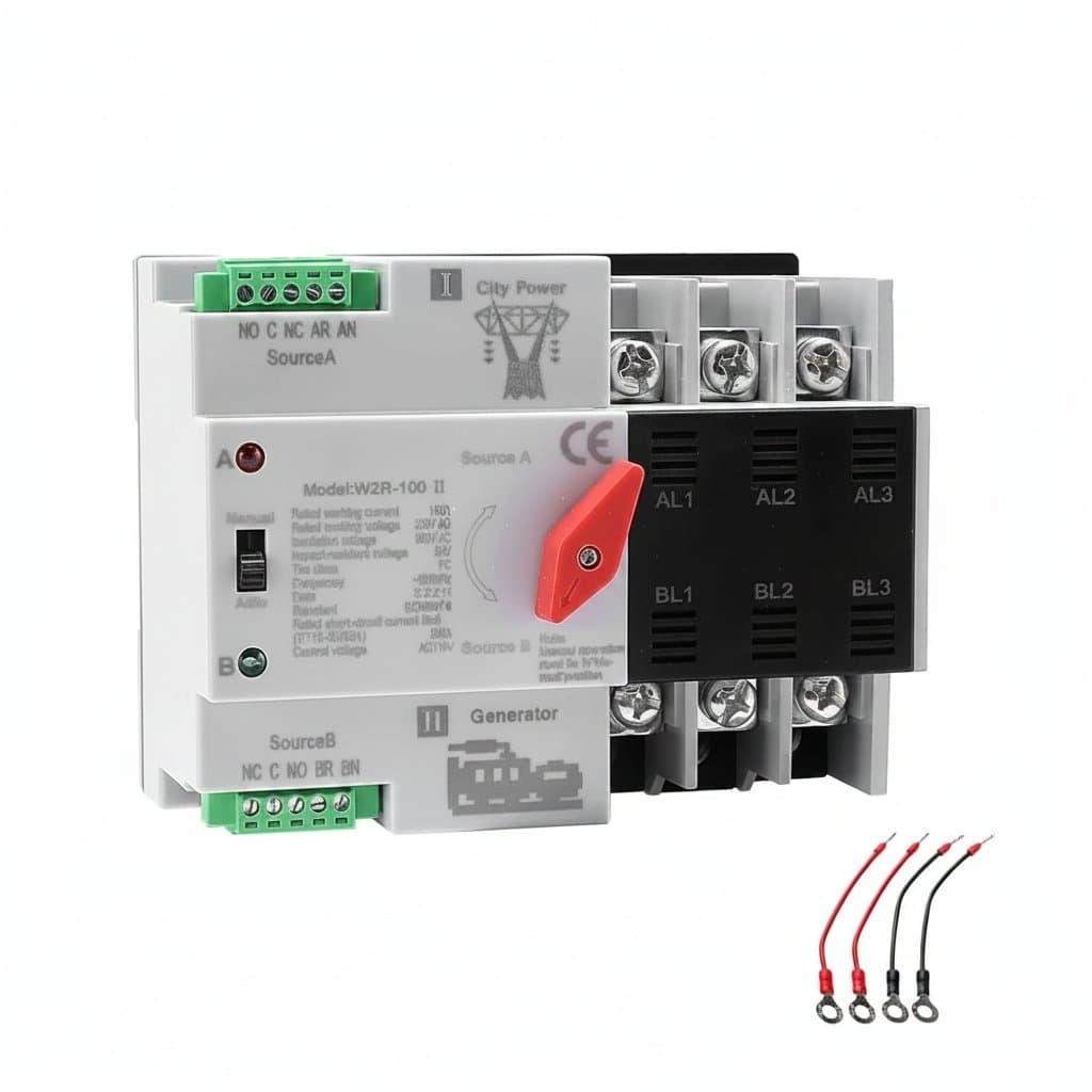 100A Automatic Transfer Switch | 3P 110V for Home Generator & Solar | DIN Rail Mount