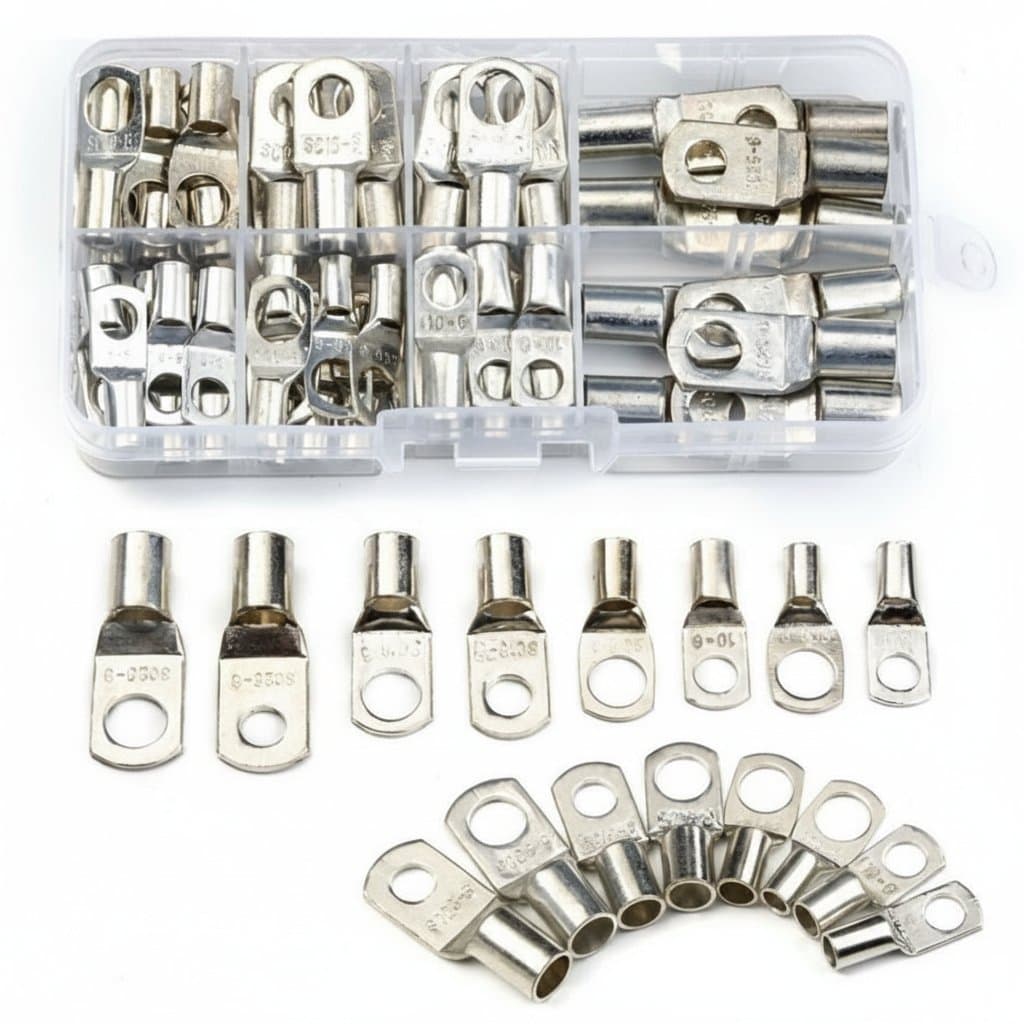 60PCS SC tinned copper lug ring wire connectors for secure electrical connections, featuring bare cable terminals in assorted sizes.