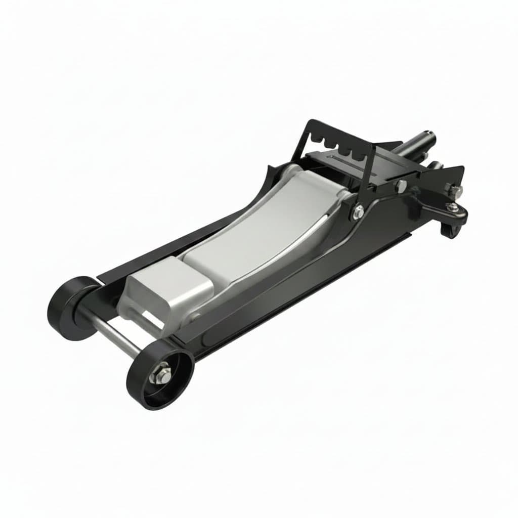 2.5 ton oil pressure horizontal jack for SUV and truck tire changes, featuring a quick-lift pump handle and durable steel construction for automotive maintenance.