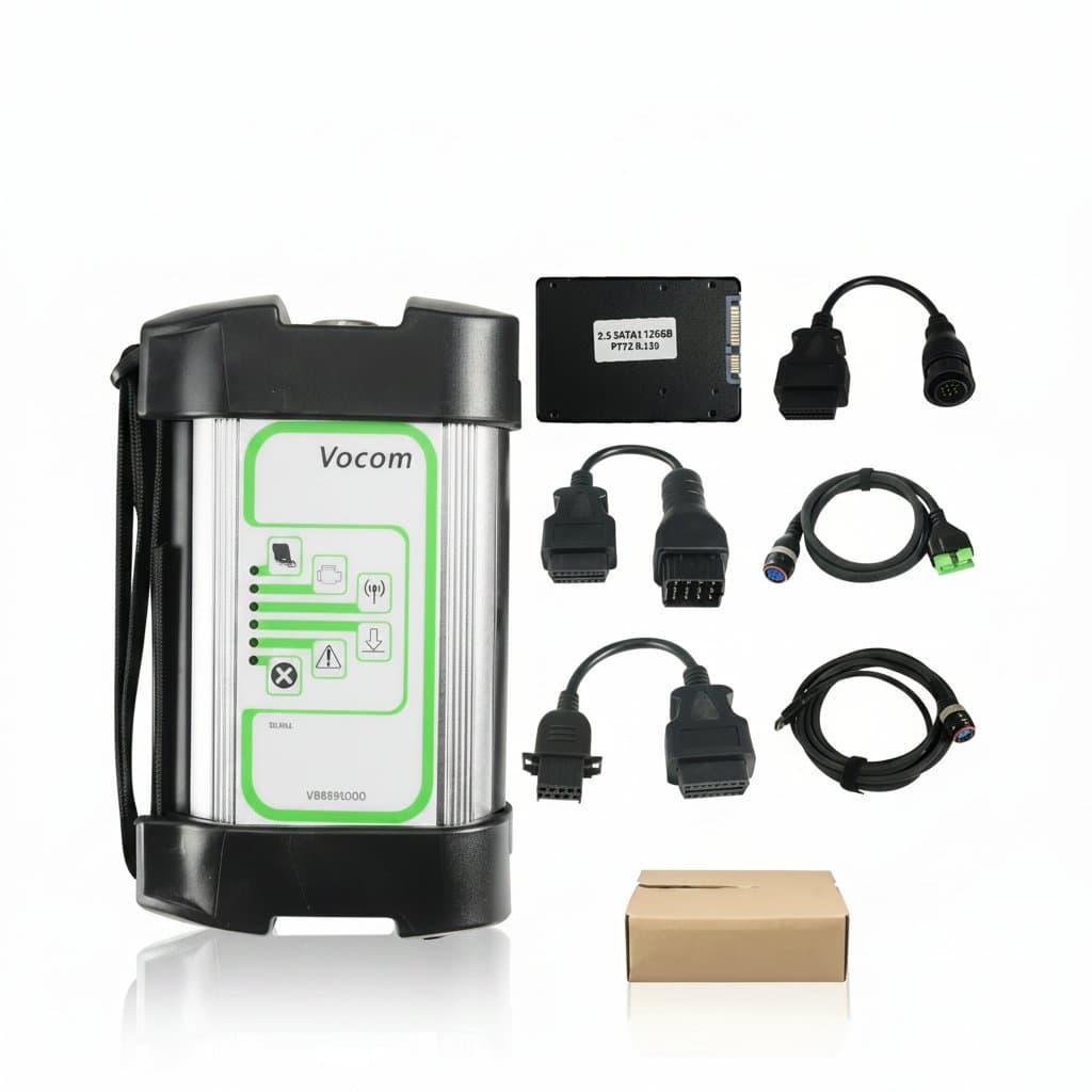 Premium technological tool PTT 2.8 for Volvo VOCOM 2 and VOCOM 1 diagnostic systems, compatible with 88890300 and 88890400 interfaces for Renault diagnostics.