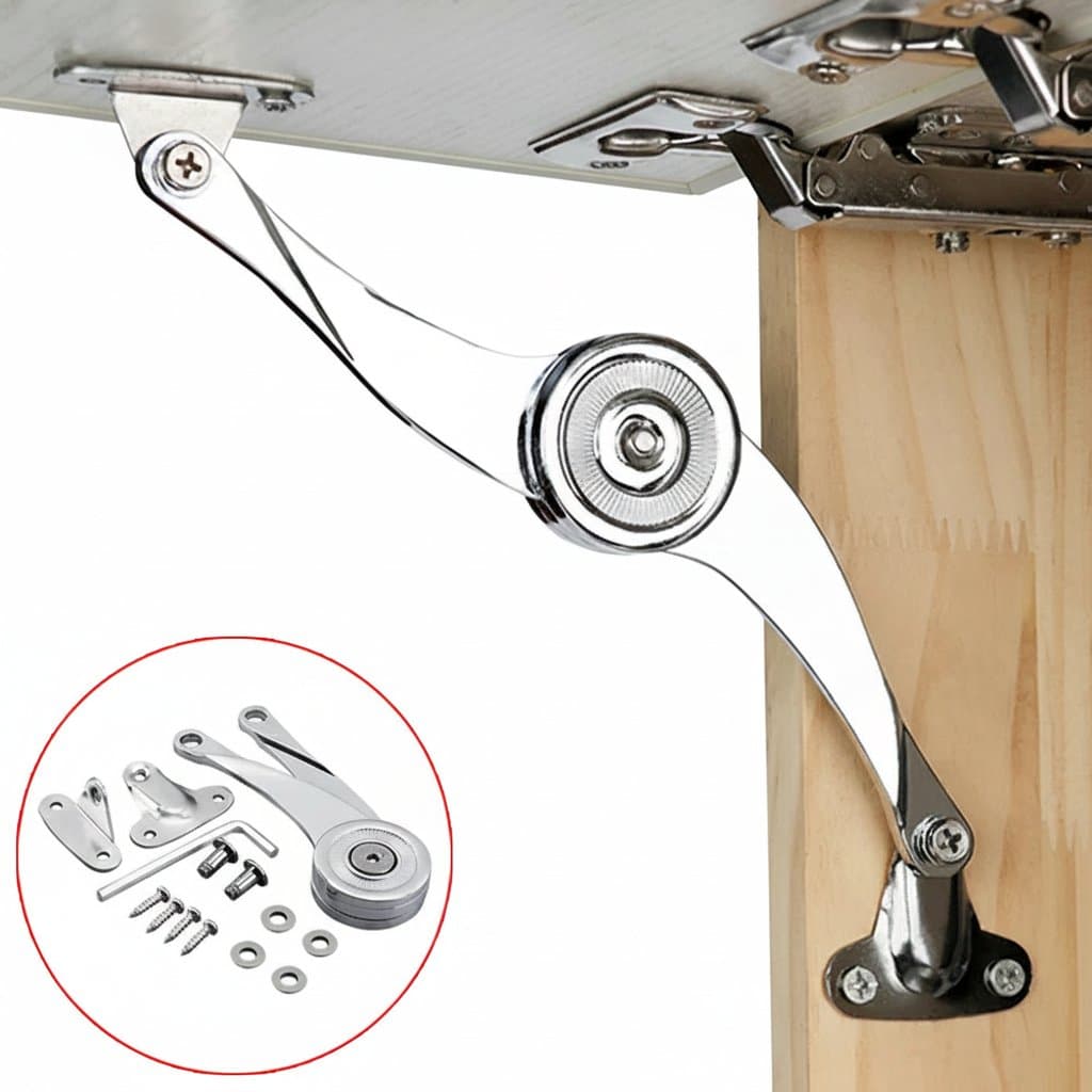 Lift-Up Support Hinge | Random Stop & Adjustable | Polish Finish for Cabinet Flap Doors - Image 1