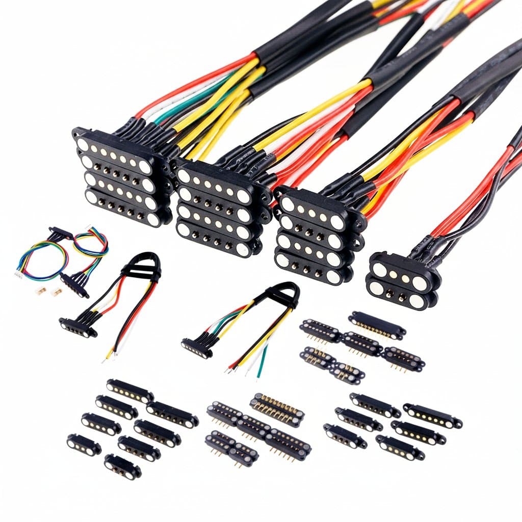 Spring-loaded 2.54mm pitch pogo pin PCB connector set with 2A DC rating, featuring male and female through-hole terminals.