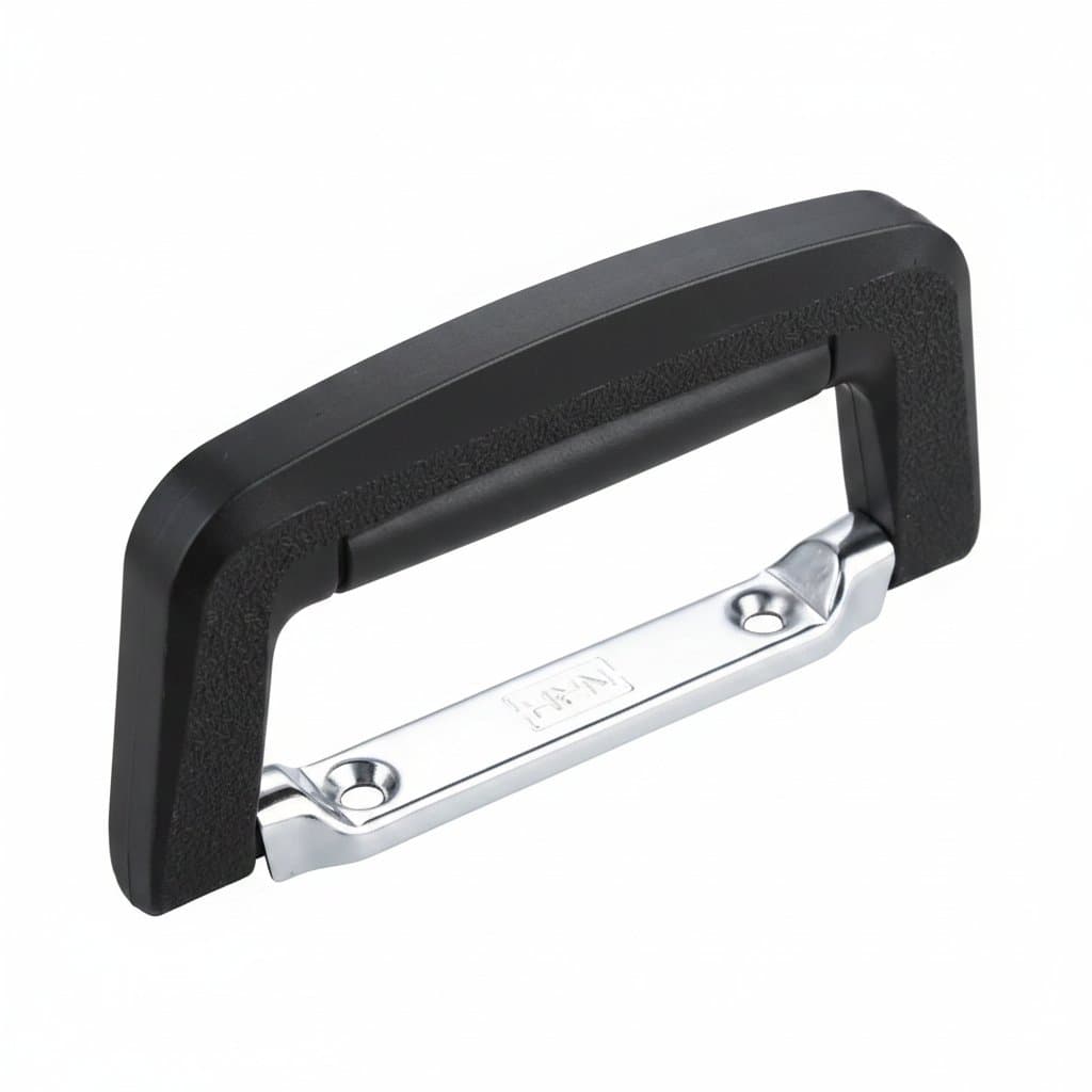 Black rectangular toolbox cabinet pull with handle, measuring 130x64mm, suitable for luggage, guitar cases, briefcases, and flight bags.