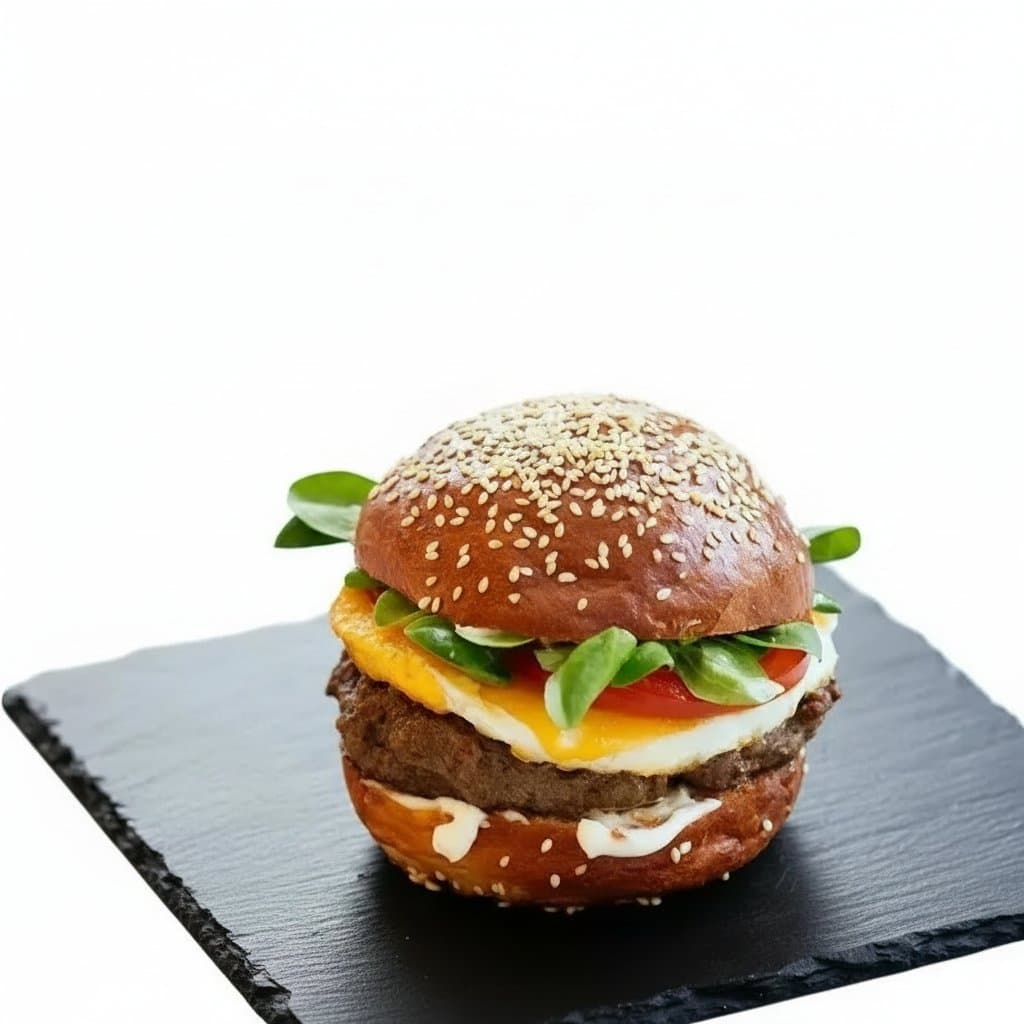 Disposable gloves vinyl holding a burger.