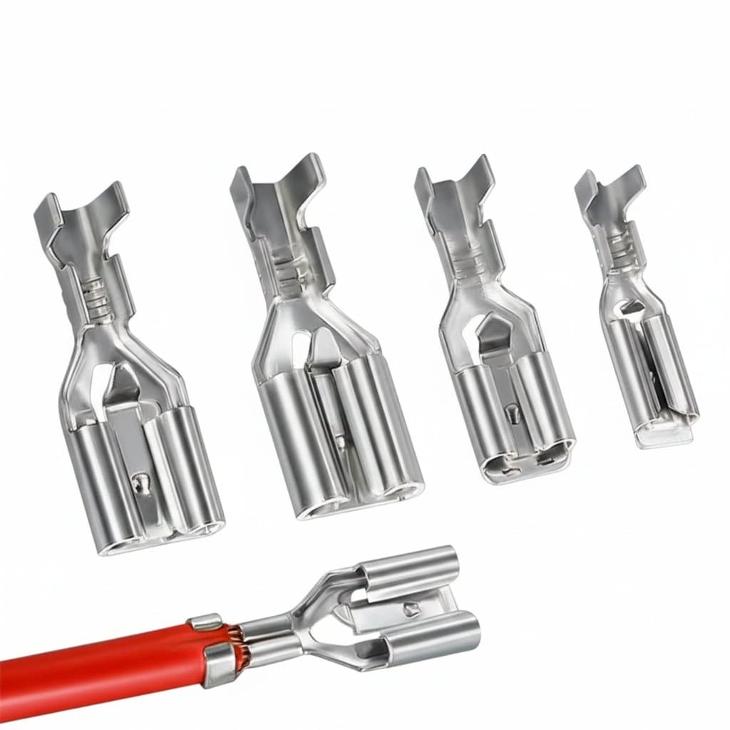 100-piece locking plug spring terminal block with 4.8mm and 6.3mm snap-on self-locking cold pressed terminals for secure electrical connections.