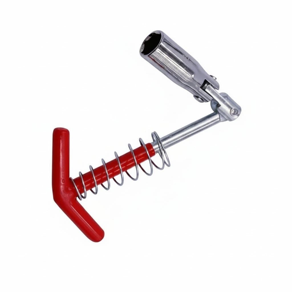 A universal 14mm, 16mm, and 21mm spark plug removal tool wrench with a 360-degree swivel socket for auto repair.