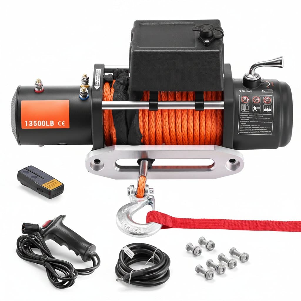 13,500lb Electric Winch | Wireless Remote Control | 80ft Synthetic Rope for Off-Road Recovery