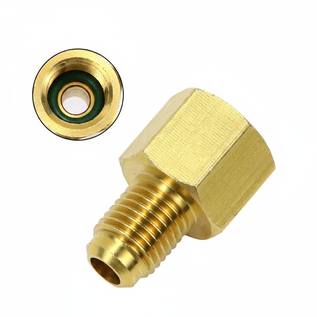 SAE AG to G1/4 inch IG Nitrogen Regulator Adapter Fitting for HVAC and air conditioning systems, made from durable brass.