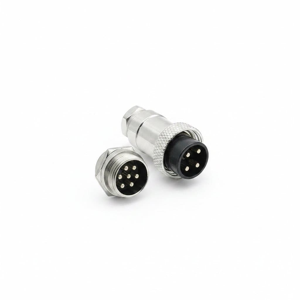 Waterproof aviation plug and socket connector set with GX12, GX16, and GX20 sizes in 2 to 15 pin configurations for secure electrical connections.