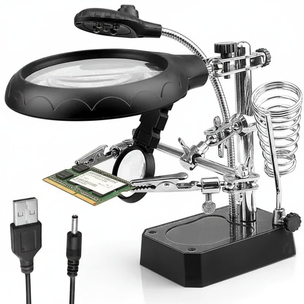 Soldering Iron Stand | Magnifying LED Light | Alligator Clip Holder for PCB Repair - Professional Grade Tool