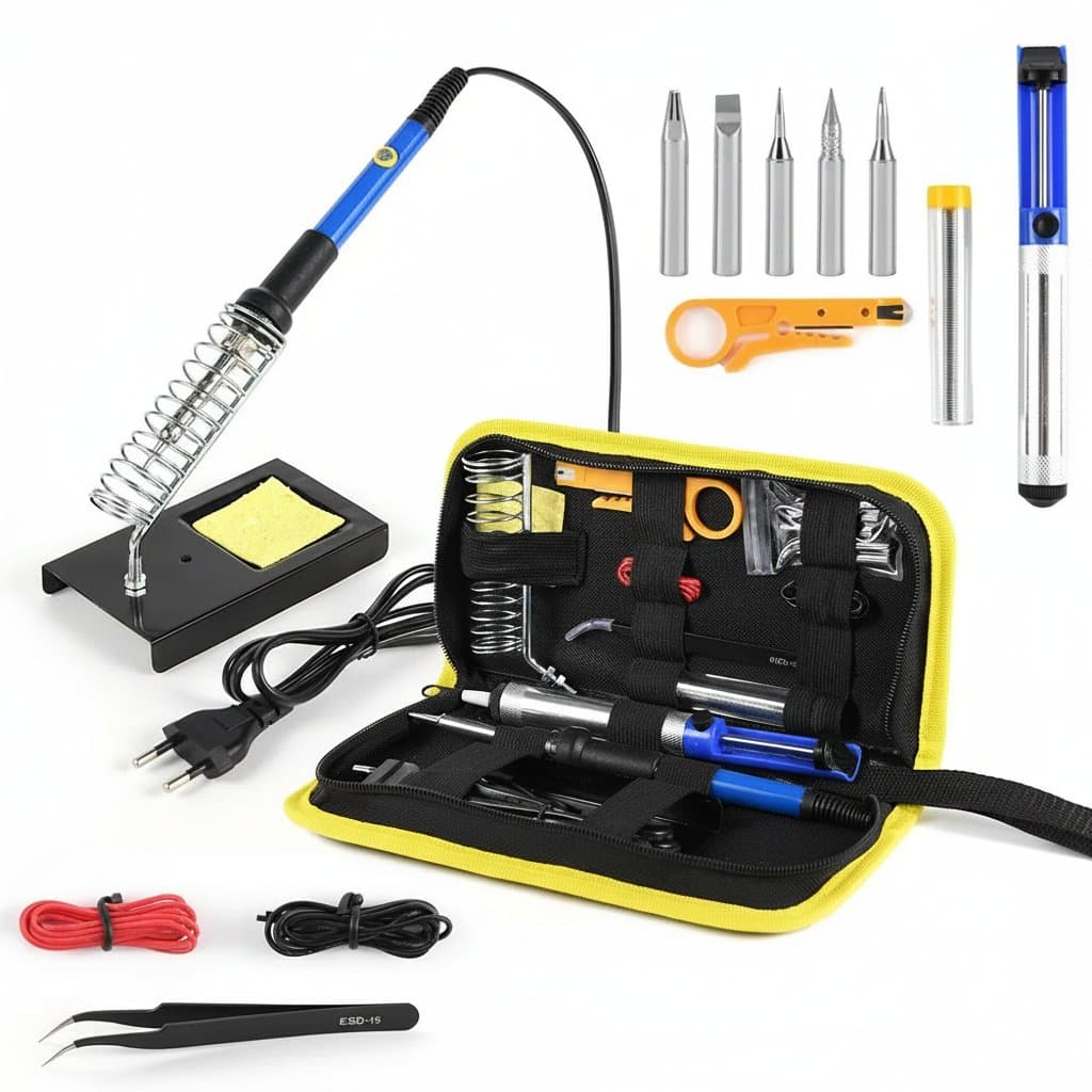Soldering Iron Kit | 60W Adjustable Temperature 450°C | Complete Welding Tool Set with Solder Sucker & Wire - Image 1