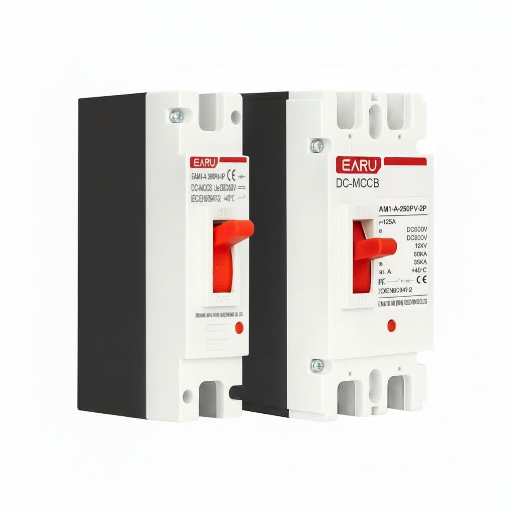 DC Solar Molded Case Circuit Breaker MCCB, 125A to 250A rating for 300V-600V photovoltaic PV system overload protection switch.