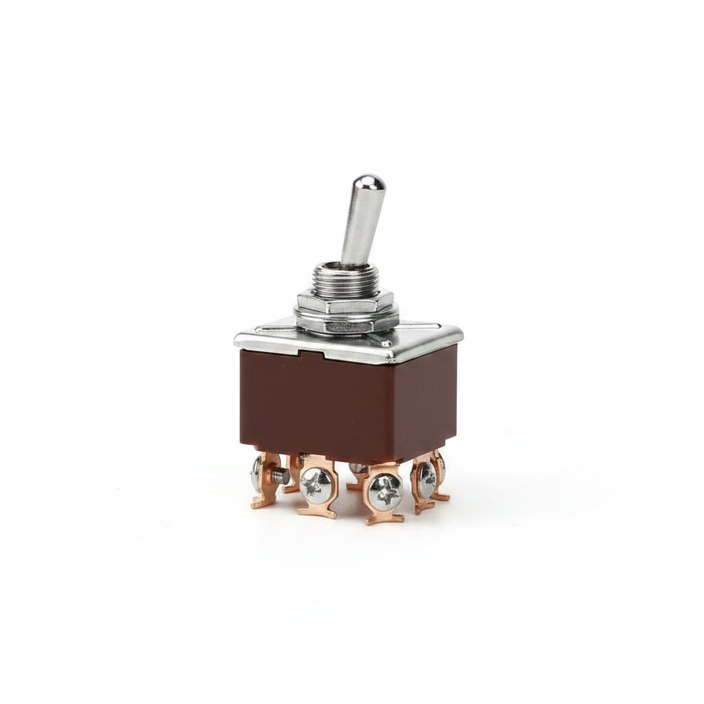 Toggle Switch 32A high current self-locking rocker switch with brass pin screw foot, shown in red on a white background.
