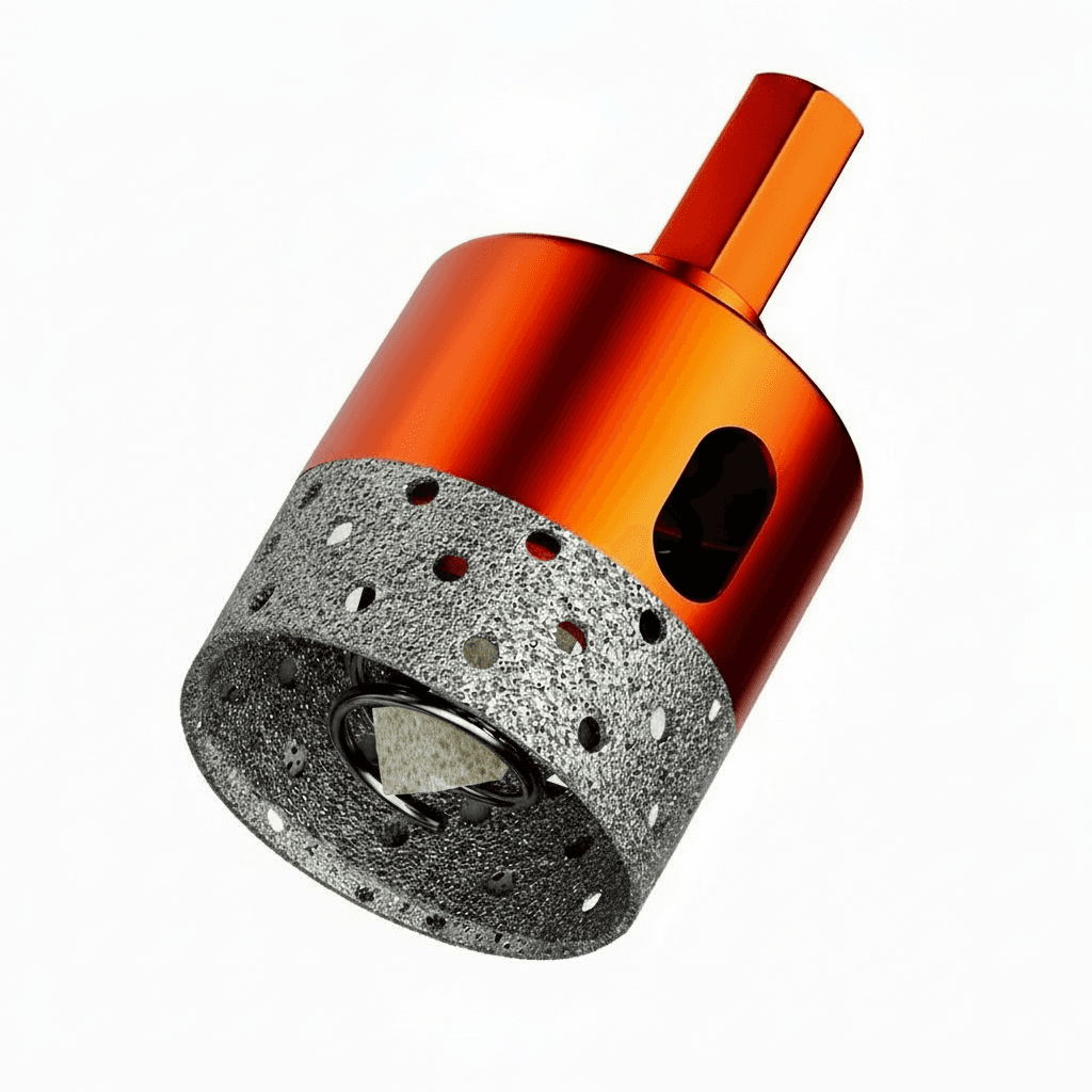 Diamond Brazed Core Dry Drill Bit for drilling porcelain, marble, granite, and glass tiles without water.