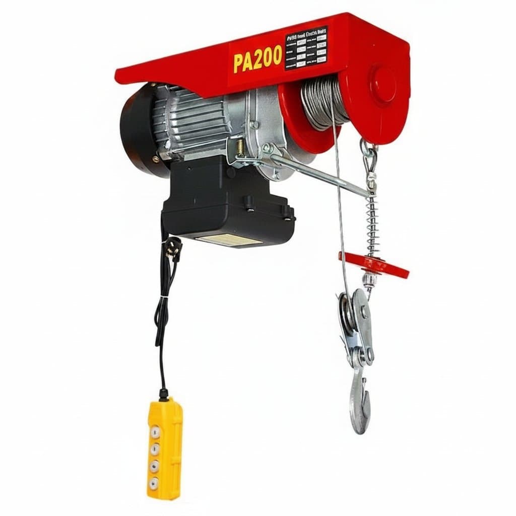 220V Electric Hoist with 661 lb capacity, a portable steel wire winch for garage and warehouse lifting tasks.