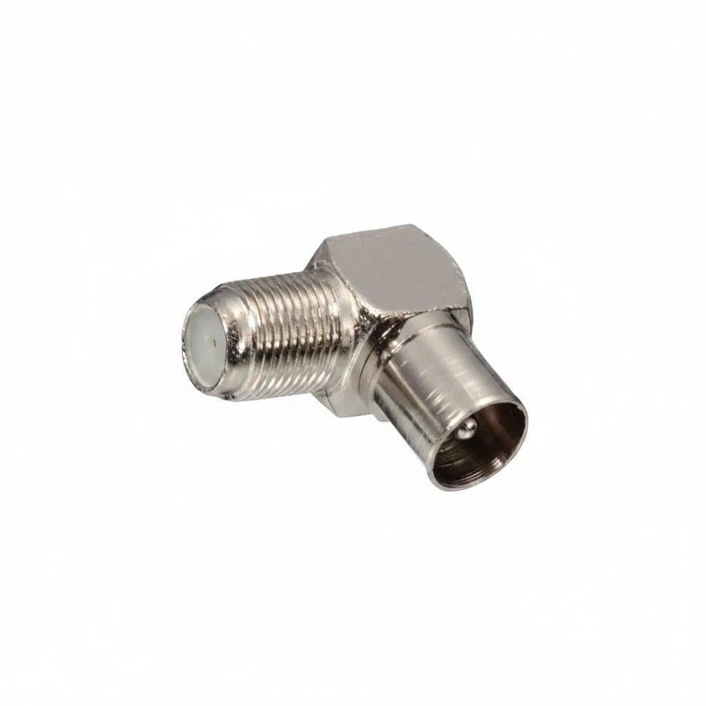 5-piece set of 90-degree right angle F-type coaxial cable connectors, featuring aluminium alloy construction for TV aerial and RF signal connections.