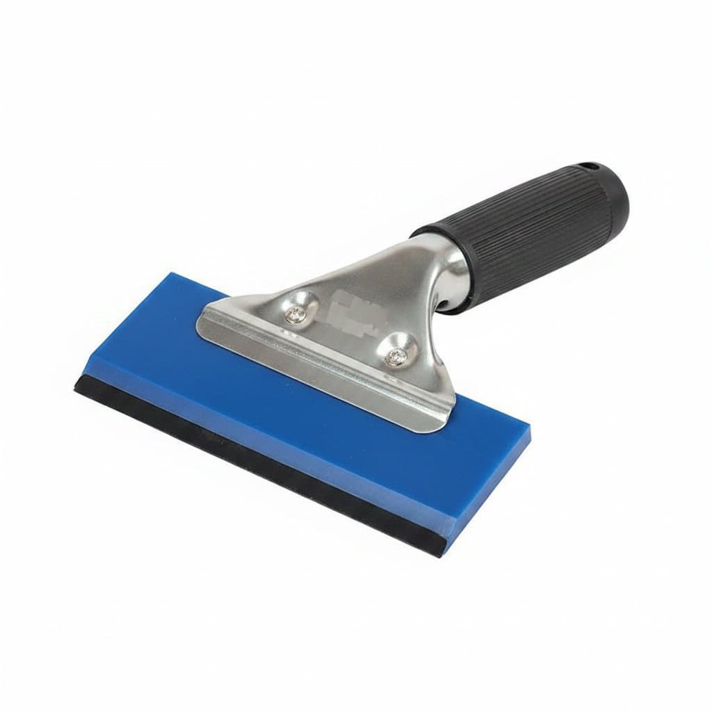 Window squeegee applying clear film to a dark surface, held by a hand.