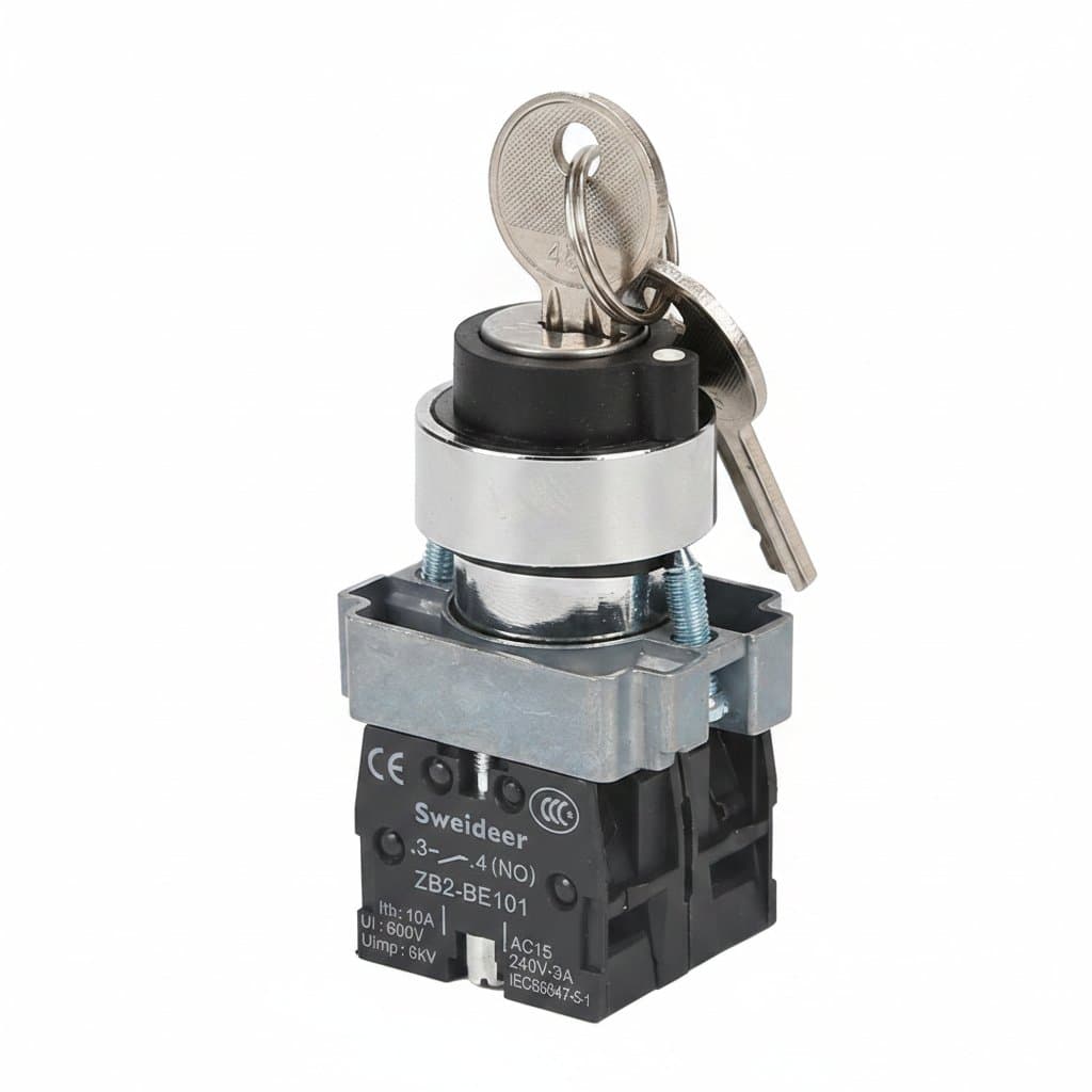 22mm Key Switch | Self-Locking & Reset Selector Knob | 1NO/2NO/1NO1NC Configurations