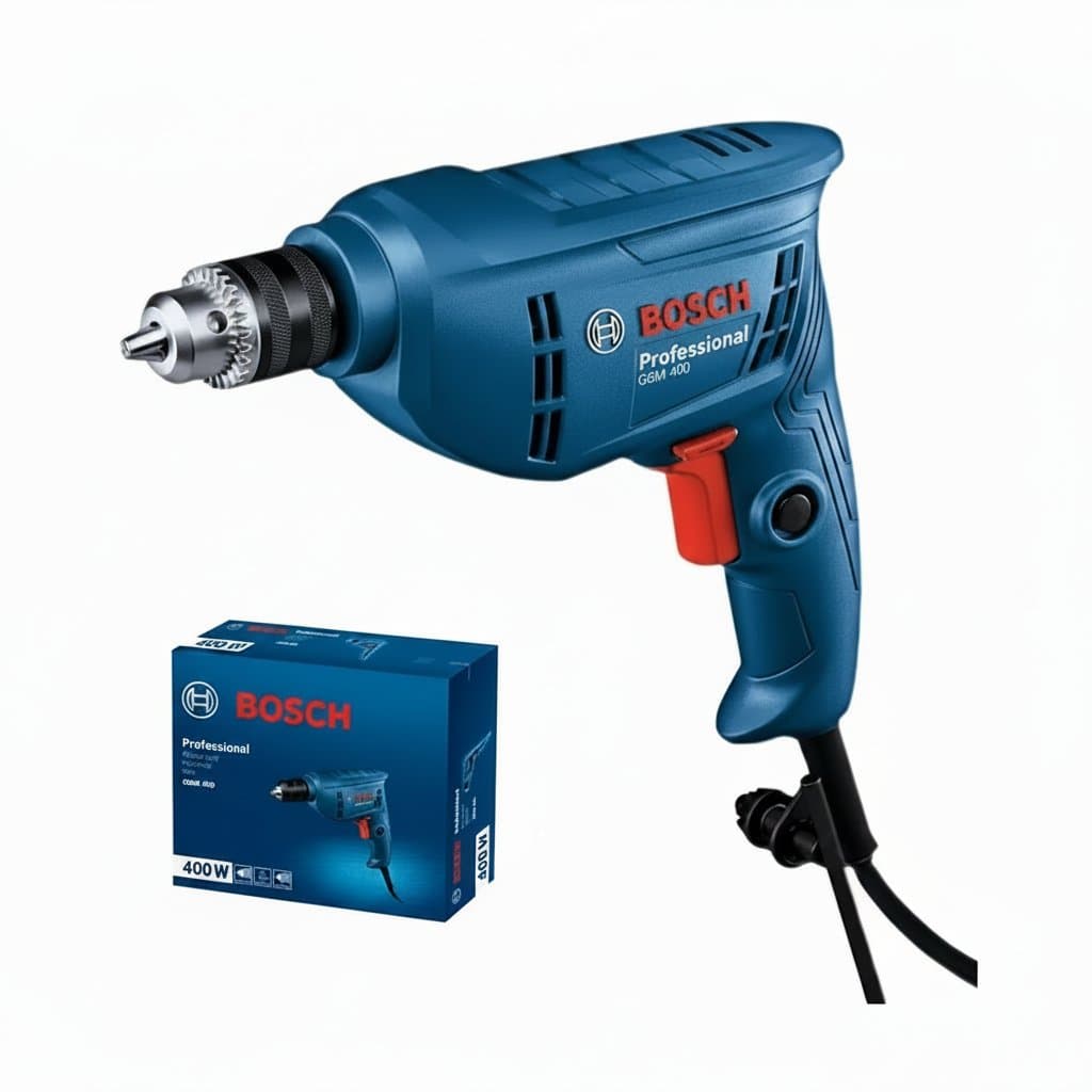 Bosch GBM400KL single-speed electric manual drill and screwdriver with self-locking chuck, designed for household tasks.