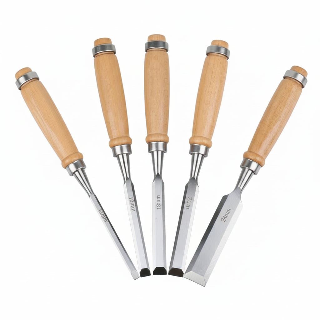 Wood Carving Chisel Set | 4-Piece Chrome-Vanadium Steel Blades | Ergonomic Beech Handles