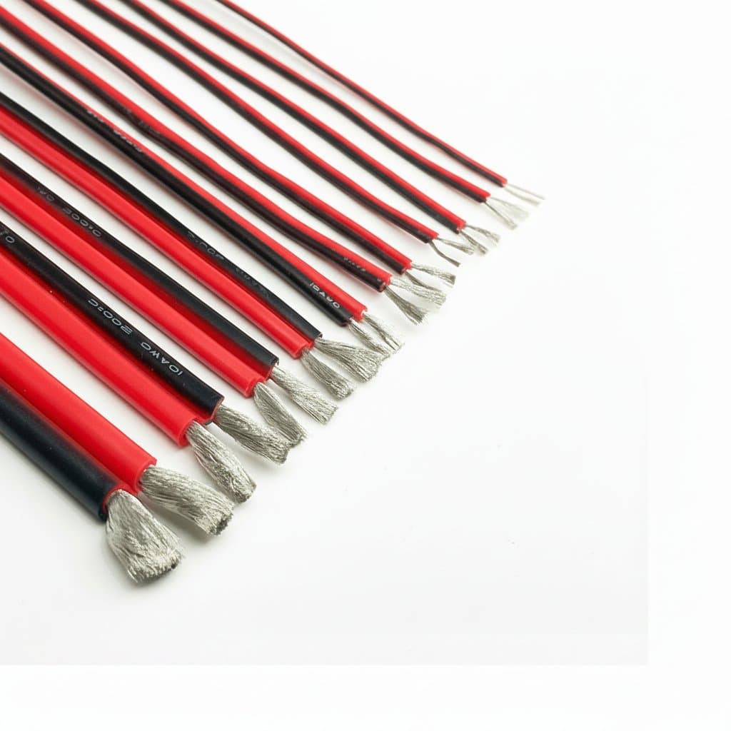 Super Soft 2 Pin Red and Black Silicone Cable with high-temperature tinned copper wire, available in AWG sizes from 28 to 8.