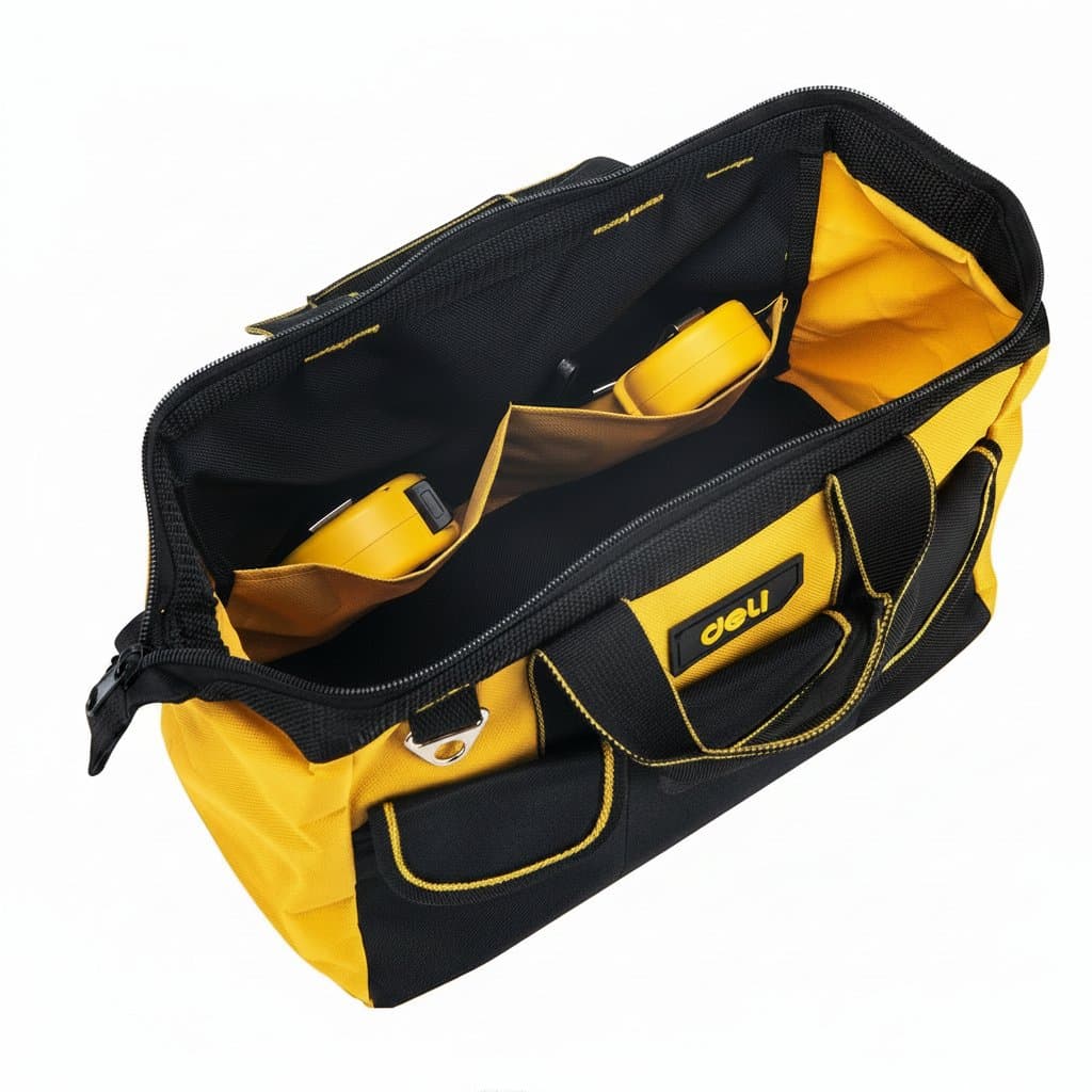 Deli thickened toolbox made of Oxford cloth and PP plastic, a multifunctional empty storage box for household maintenance.