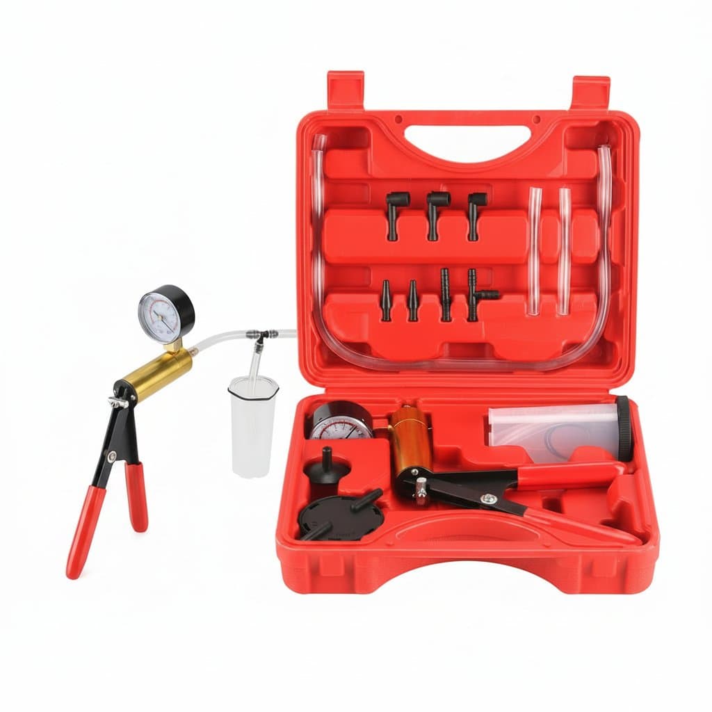 2 in 1 brake bleeder kit, a handheld vacuum pump test set for automotive with a protected case.