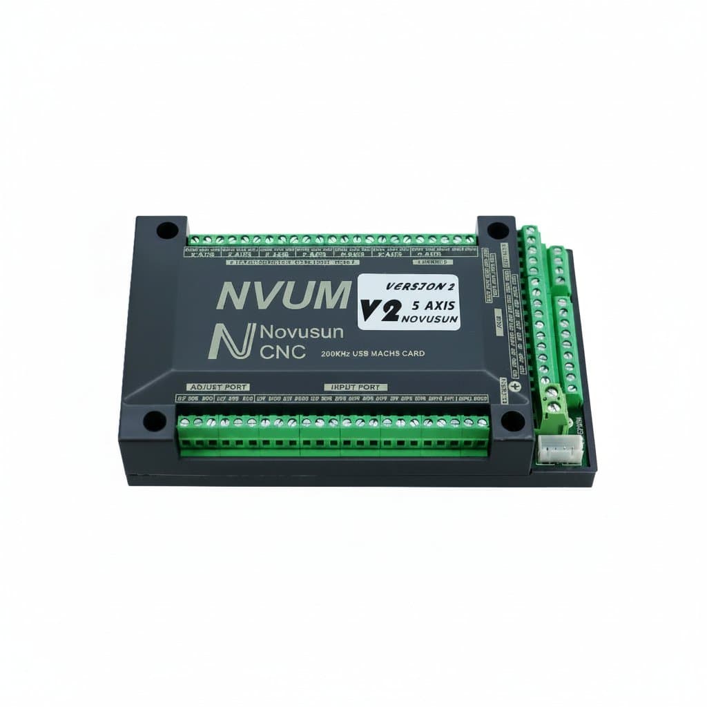 New Mach3 NVUM breakout board card for CNC router control, featuring USB and Ethernet connectivity for 3, 4, 5, or 6 axis systems.
