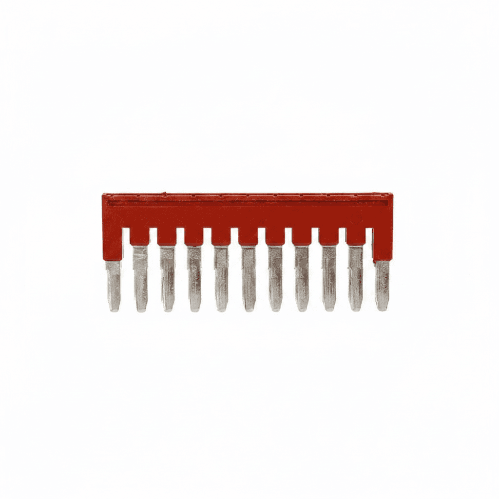 50-piece FBS 10-5 jumper set with plug-in bridges for 2, 3, 4, 5, and 10-position DIN rail terminal blocks, 2.5mm pitch.