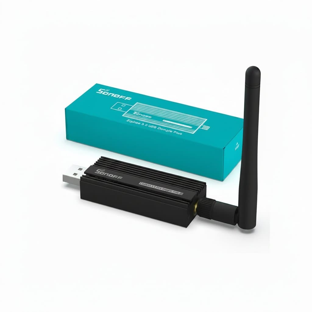 SONOFF Zigbee Dongle-E 3.0 USB adapter for creating a universal Zigbee smart home gateway, compatible with ZHA and Zigbee2MQTT.