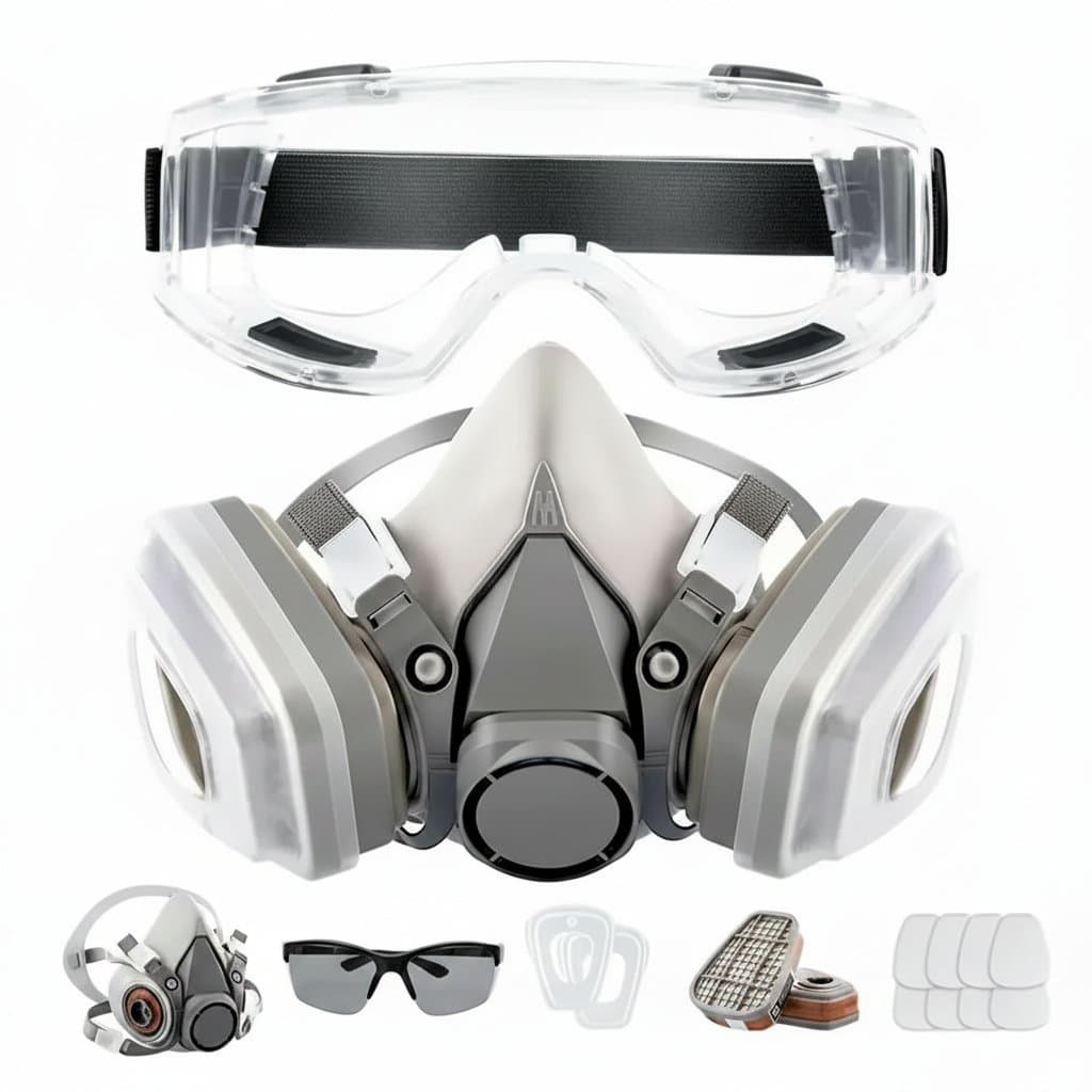 3M 6200 Series Gas-Proof Half Face Mask with 6001 filter for chemical and organic vapor protection in construction safety.