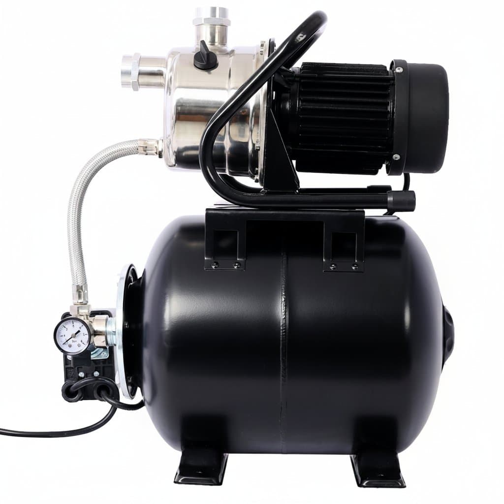 1.6HP shallow well pump with integrated pressure tank, designed as an automatic water booster for home garden, lawn irrigation, and general water supply.
