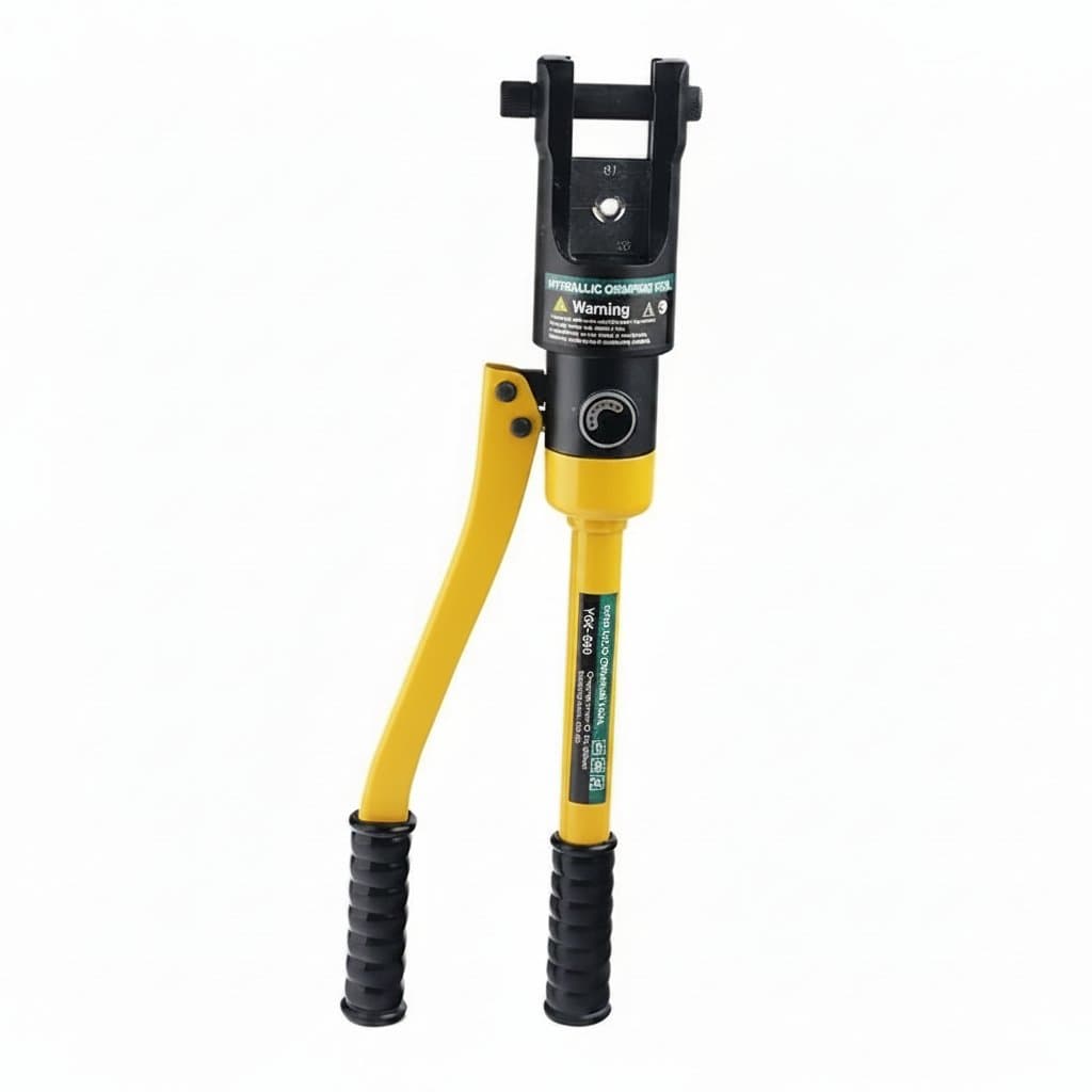 Professional YQK-300 hydraulic crimping tool for 10-300mm² copper and aluminum terminals, shown on a workbench.