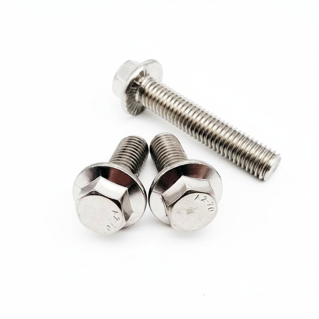 304 stainless steel metric hex washer head bolt with serrated flange cap screw in M4 through M12 sizes.