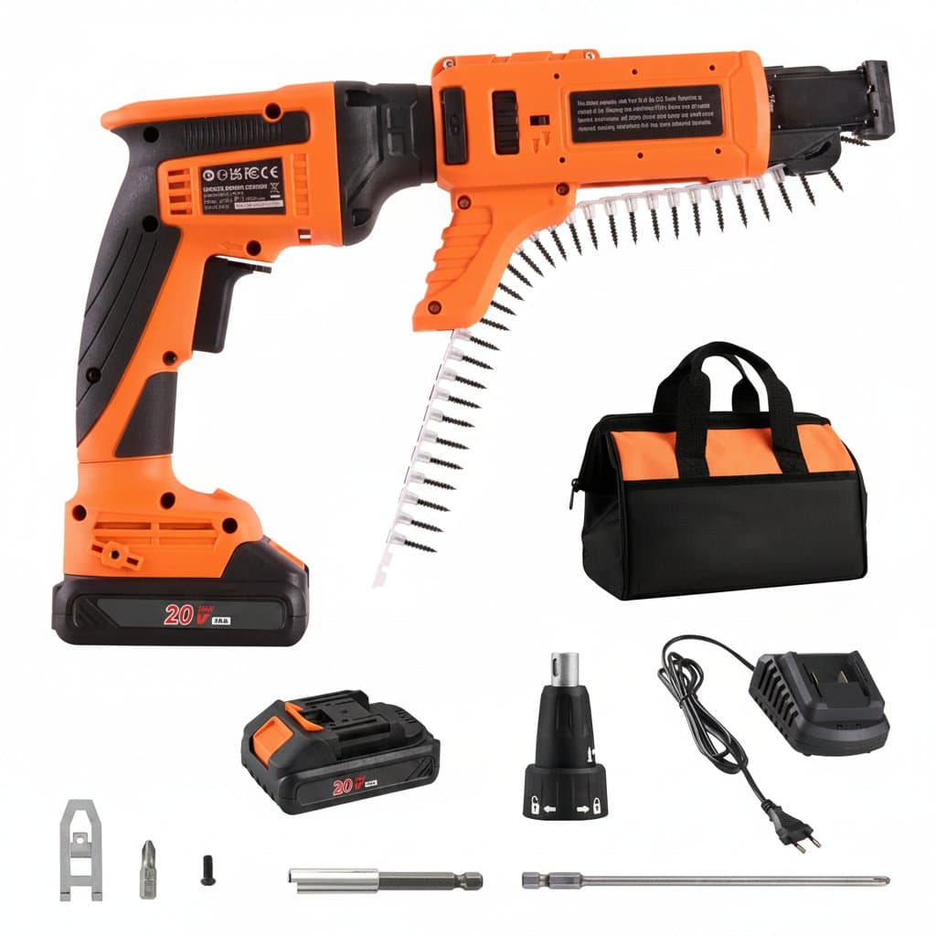 SucceBuy 20V Max brushless cordless drywall screwgun with 4200 RPM, reverse function, adjustable depth, and built-in LED light.