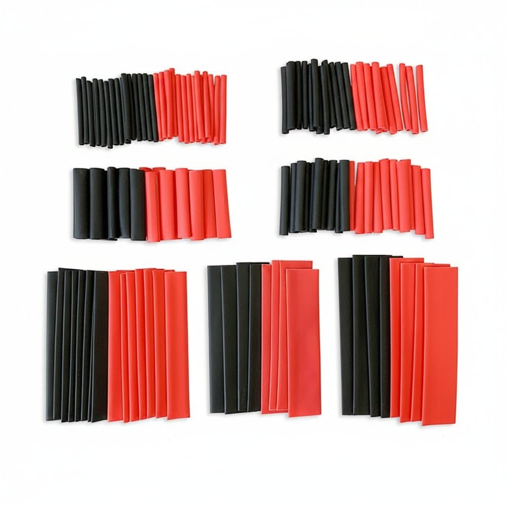 127PCS Black and Red Heat Shrink Tubing Assortment Kit for automotive wiring and electrical wire sleeving projects.