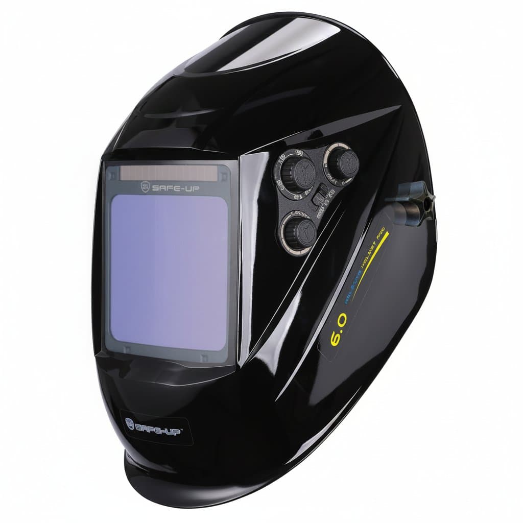 TRUE Color Auto Darkening Welding Helmet with 100x97mm large viewing lens, 4 sensors, and 1/1/1/1 optical clarity for MIG, MAG, and MMA welding.