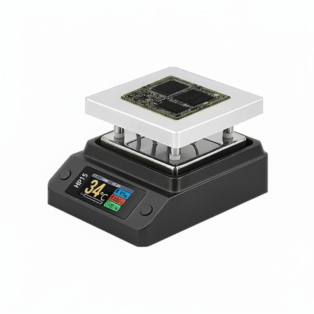 HP15 Intelligent Heating Table with digital display for constant temperature reflow soldering and electronics repair work.