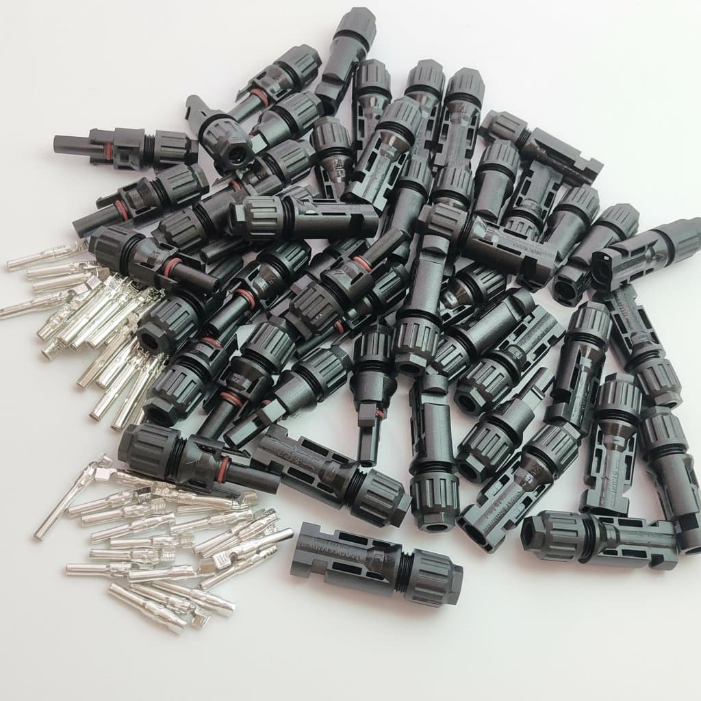 Set of 5 to 100 pairs of 1000VDC 30A solar PV connectors, male and female, for 2.5-6mm2 panel branch cabling