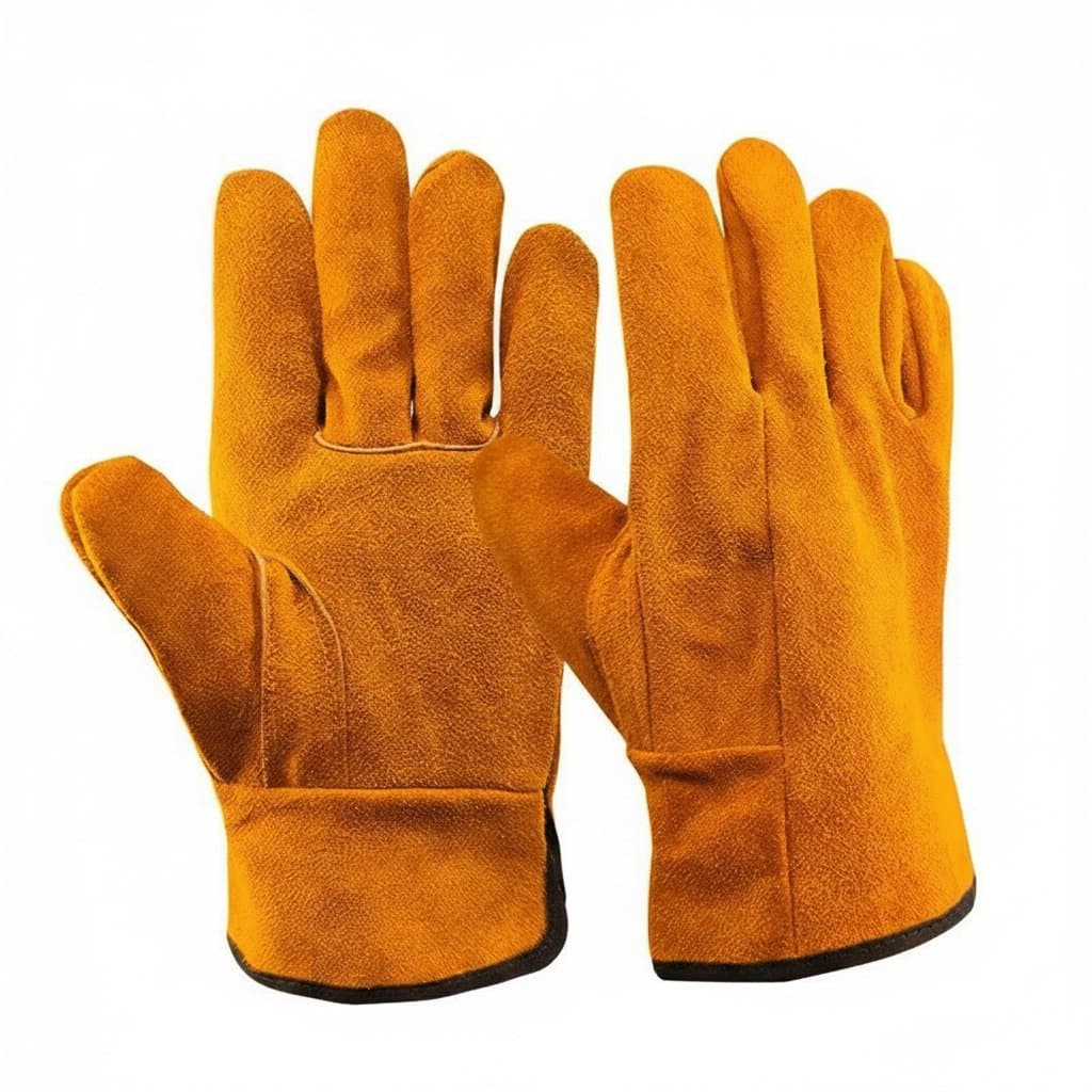 Men's soft cowhide work gloves for driving, hunting, farming, welding, and security protection with durable construction.